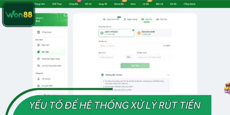 Điều kiện cần thiết để rút tiền tại thương hiệu WON88